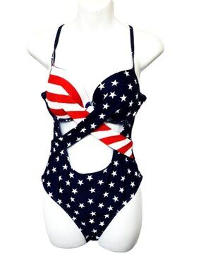 Patriotic Red White Blue One Piece Swimwear Size M